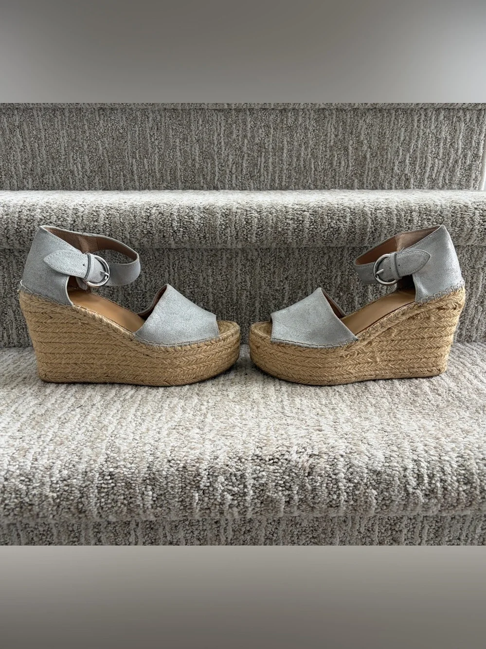 Marc Fisher Alida Espadrille Wedge Sandals Metallic Leather Women Size 7.5